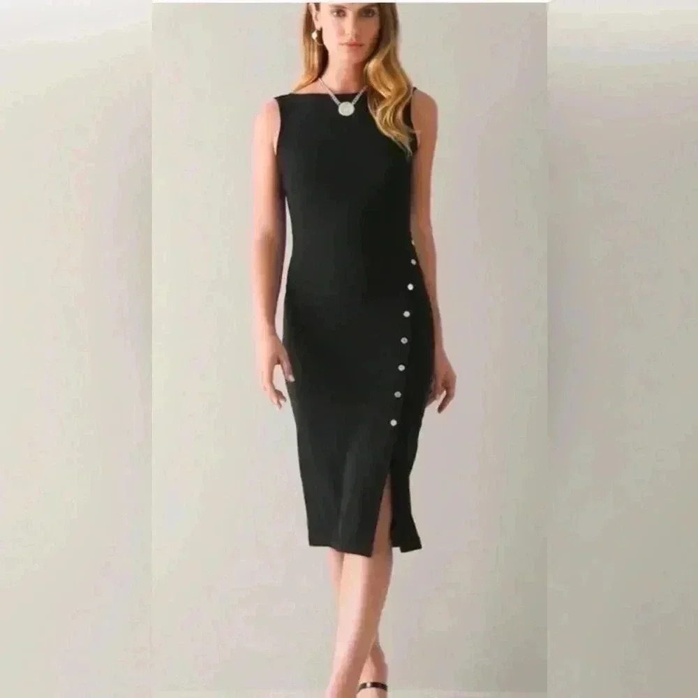 White House Black Market Matte Jersey Diagonal Placket Dress Size Small NWT